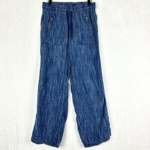 Athleta Cabo Linen Textured Wide Leg Pant Size 2 Petite Navy Blue